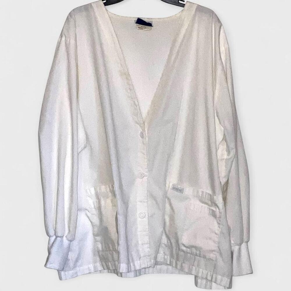 Landau Vintage White Cardigan Classic Fit Medical Lab Coat - Size 5X